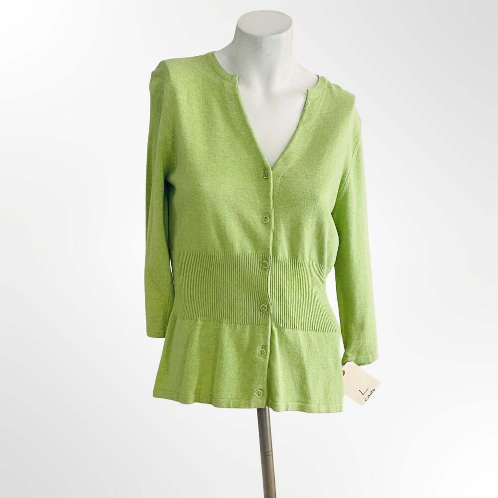 Kersh Lime Green V-Neck Button-Up Knit Cardigan Sweater Size L